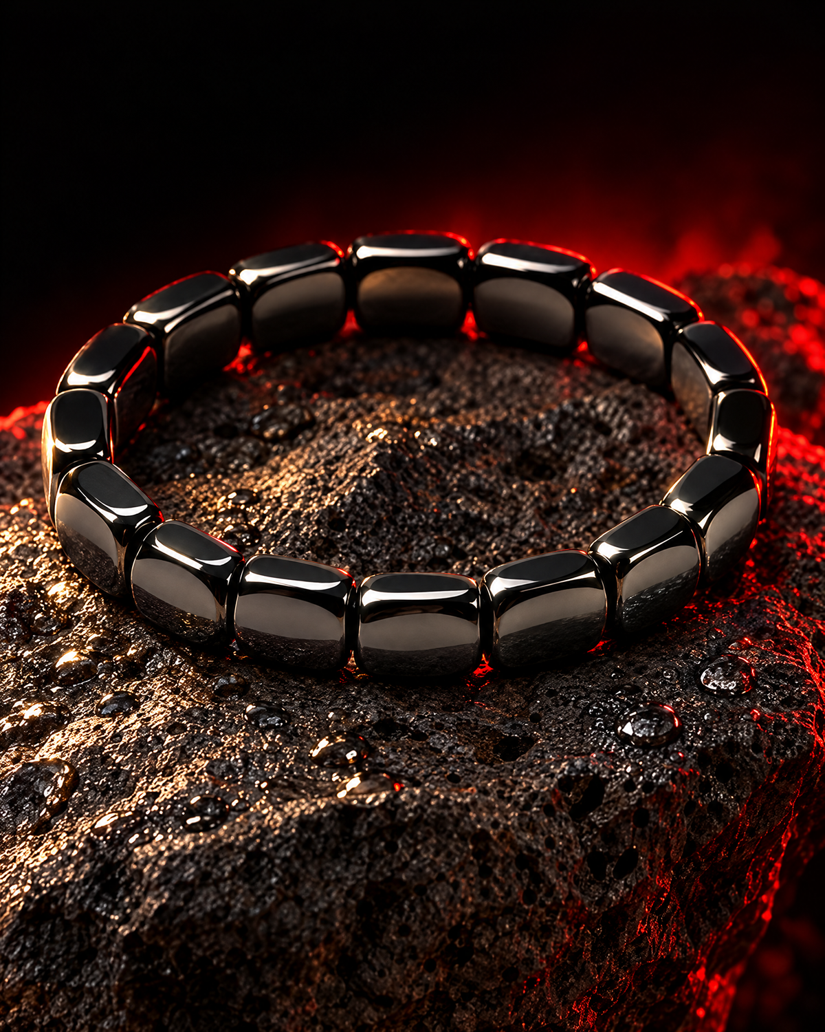 Βραχιόλι ONYX από αιματίτη πάνω σε ηφαιστειακή πέτρα